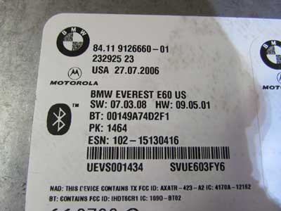 BMW Telematics Control Module Motorola 84119126660 E60 525i 530i 545i6